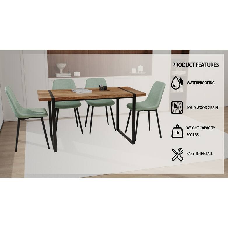 Industrial Dark Brown Green Breakfast Nook Dining Set with Upholstered Chairs, Dining Table Office Table with Metal Legs