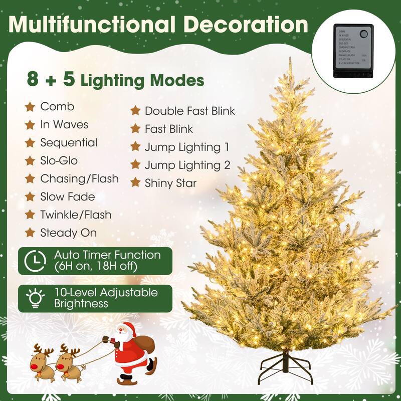 Costway 6/7/8 FT Artificial Christmas Tree with 762/1074/1470 Flocked - See Details - White & Green