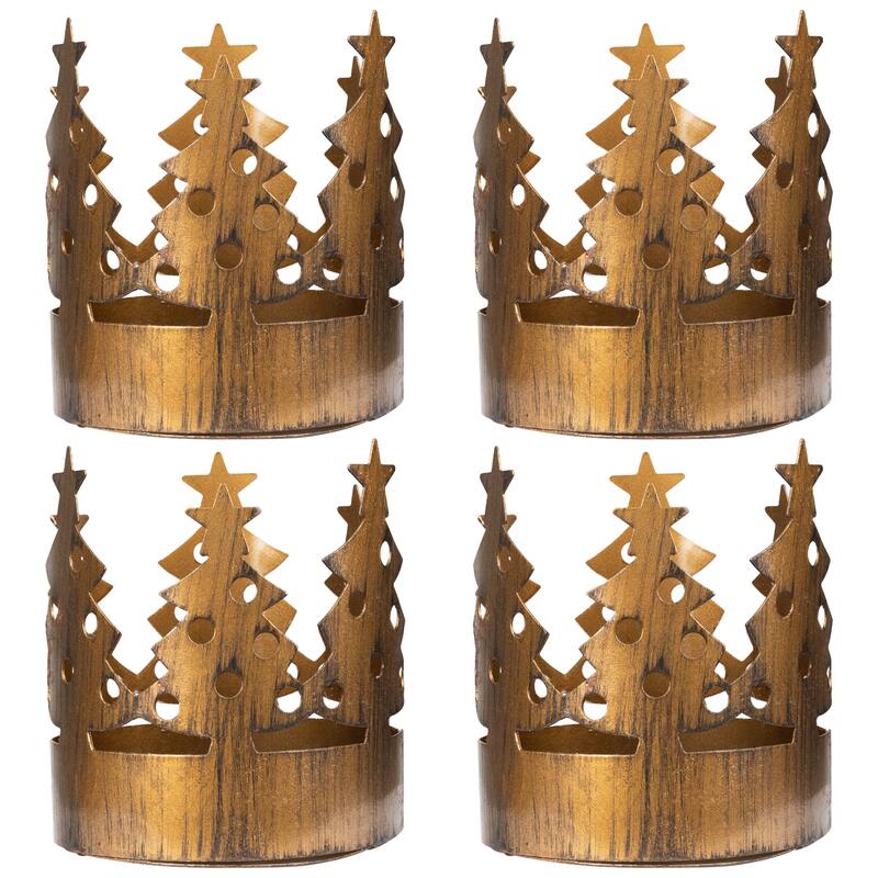 Christmas Tree Pillar Candle Holders - 3.75" - Bronze - Set of 4