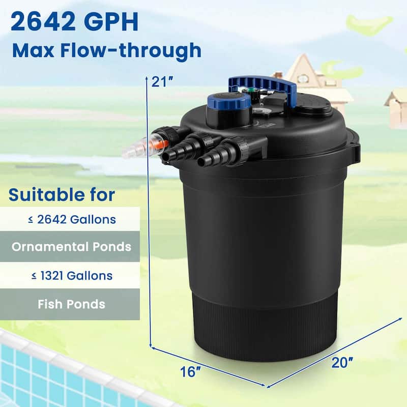 Costway Pond Pressure Bio Filter 4000GAL W/ 13W UV Sterilizer Light