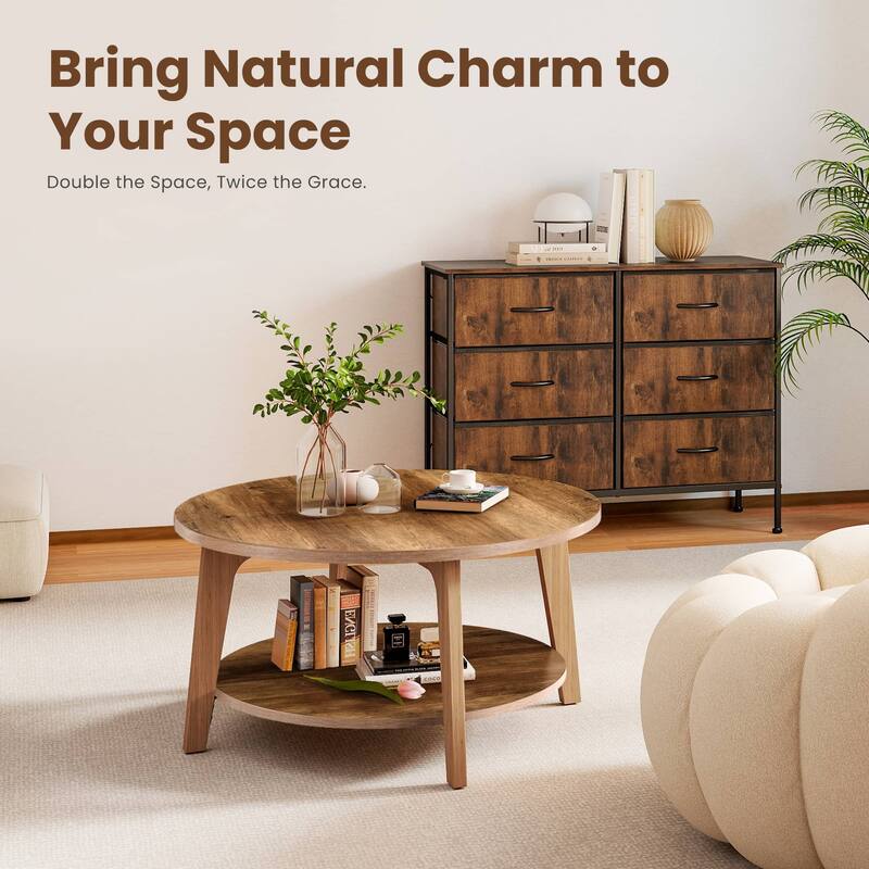 Rossetta Wooden 2-Tier Stable Anti-Slip Design Center Circle Coffee Table - 31.5''x31.5''