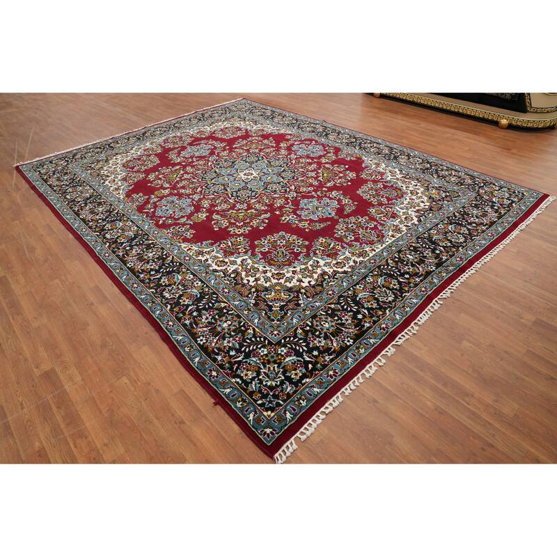 Floral Red Tabriz Turkish Area Rug Machine-Made Traditional Carpet - 9'9" x 12'9"