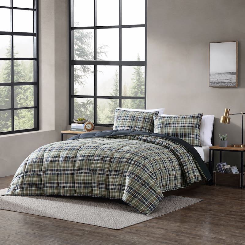 Eddie Bauer Rugged Plaid Down Alt Reversible Navy Comforter Set