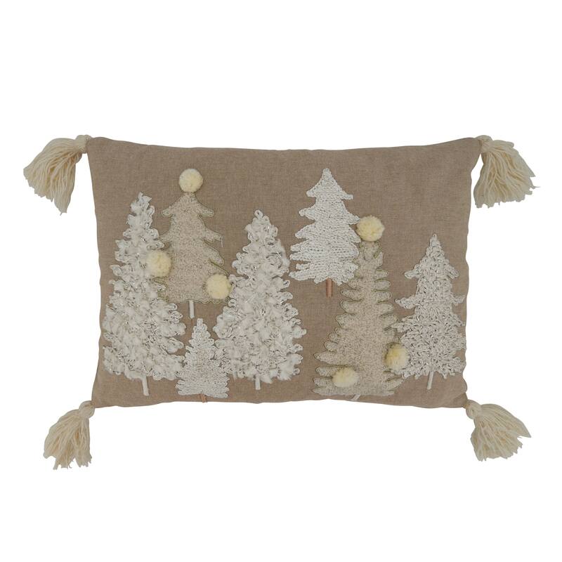 Embroidered Pillow With Trees Design - Feather Down