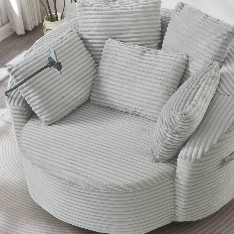 GDFStudio - 360° Swivel 55.9" Corduroy Upholstered Barrel Accent Chair