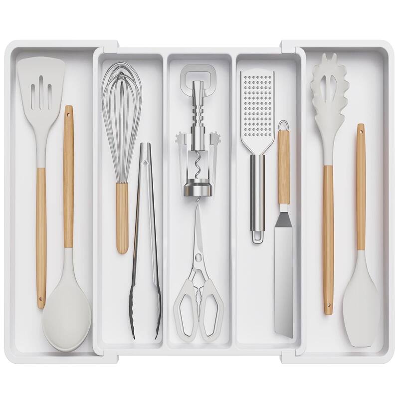 Expandable & Adjustable Utensil Drawer Organizer - Black Large - White - 1