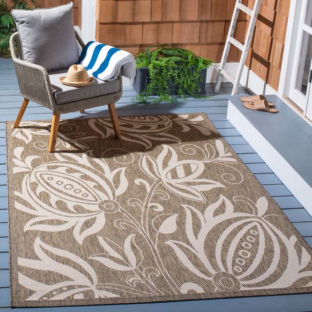 SAFAVIEH Courtyard Leatrice Indoor/ Outdoor Patio Backyard Rug - 4' x 5'7" - Brown/Natural