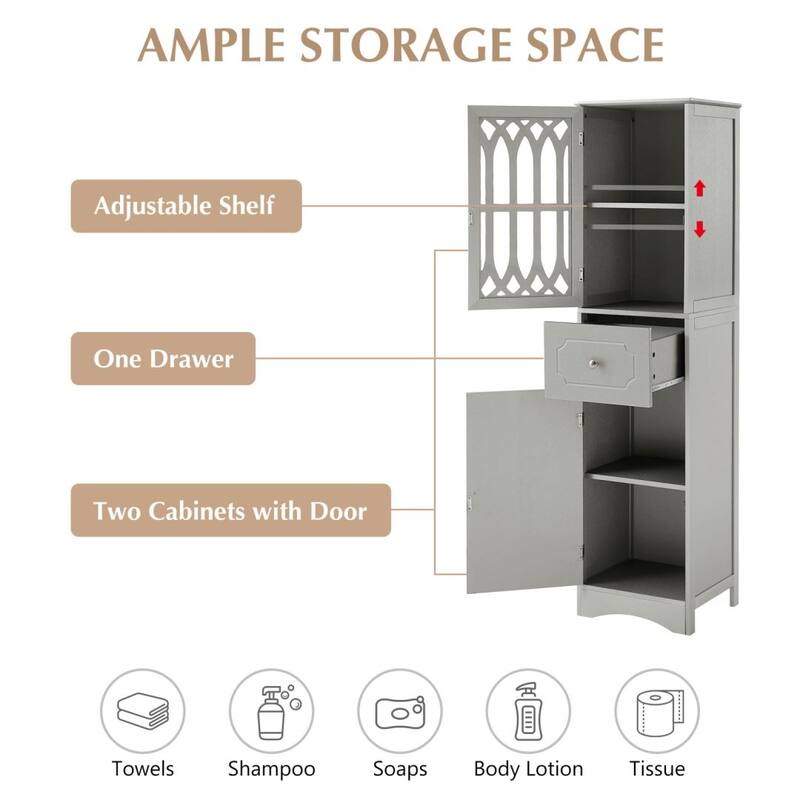 White/Grey Freestanding Linen Tower with 4-Tier Shelves - Space Saver Cabinet