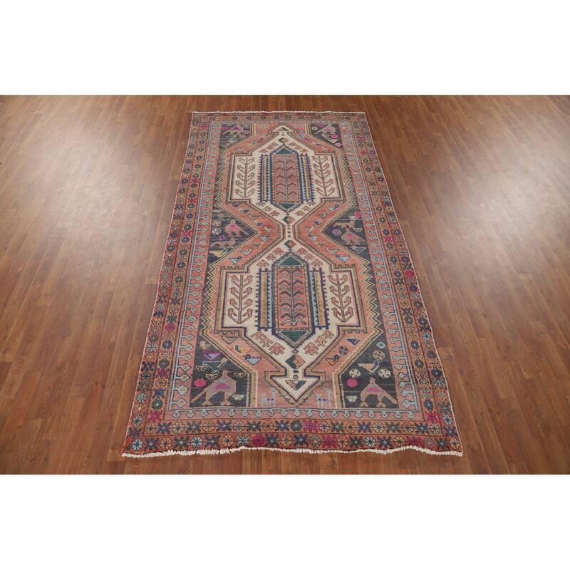 Hamedan Vintage Persian Area Rug Handmade Wool Carpet - 5'0" x 9'9"