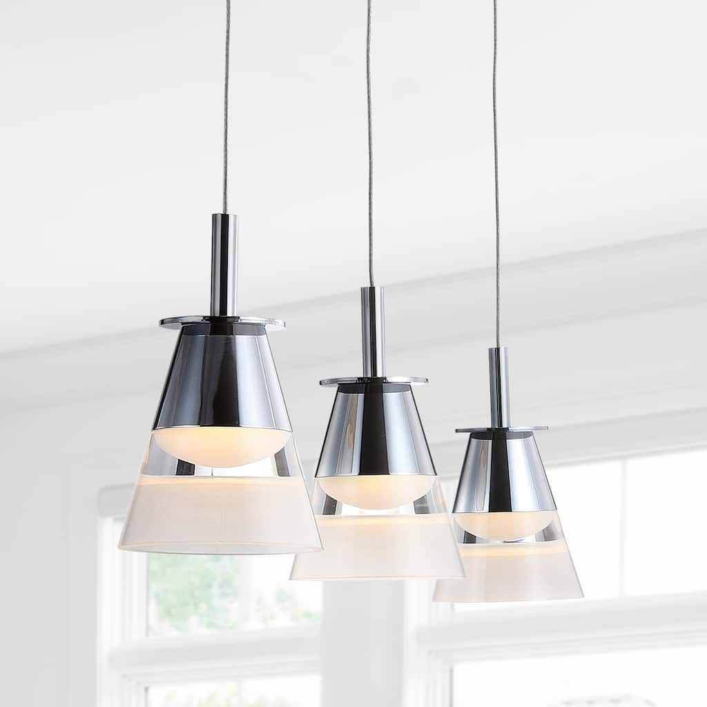 Nube 19.5" 3-Light Adjustable Cascading Metal Integrated Linear LED Pendant, Chrome by JONATHAN Y