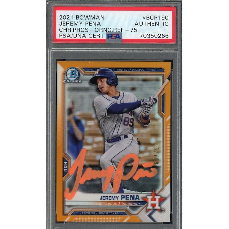 Jeremy Pena 2021 Bowman Chrome Orange Refractor Rookie Card #BCP190 Auto PSA - 8'6" x 11'6"