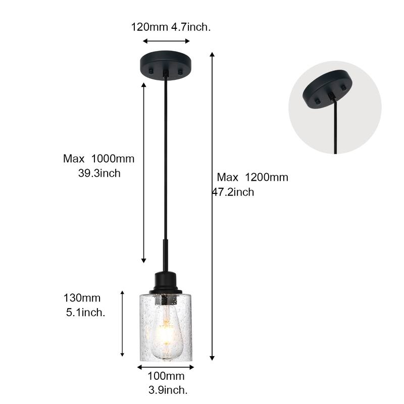 Modern Metal Pendant Lights with Seeded Glass - Black
