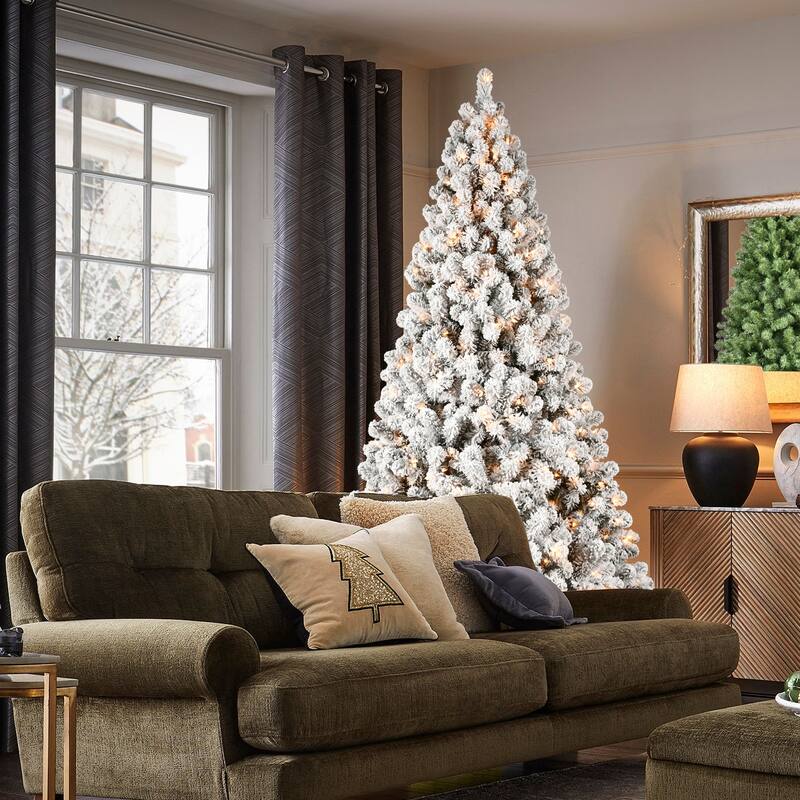 5ft Flocked Pre-Lit Christmas Tree with 200 UL Warm White Lights, 551 PVC Tips, Auto-Unfold Memory Wire,Metal Stand