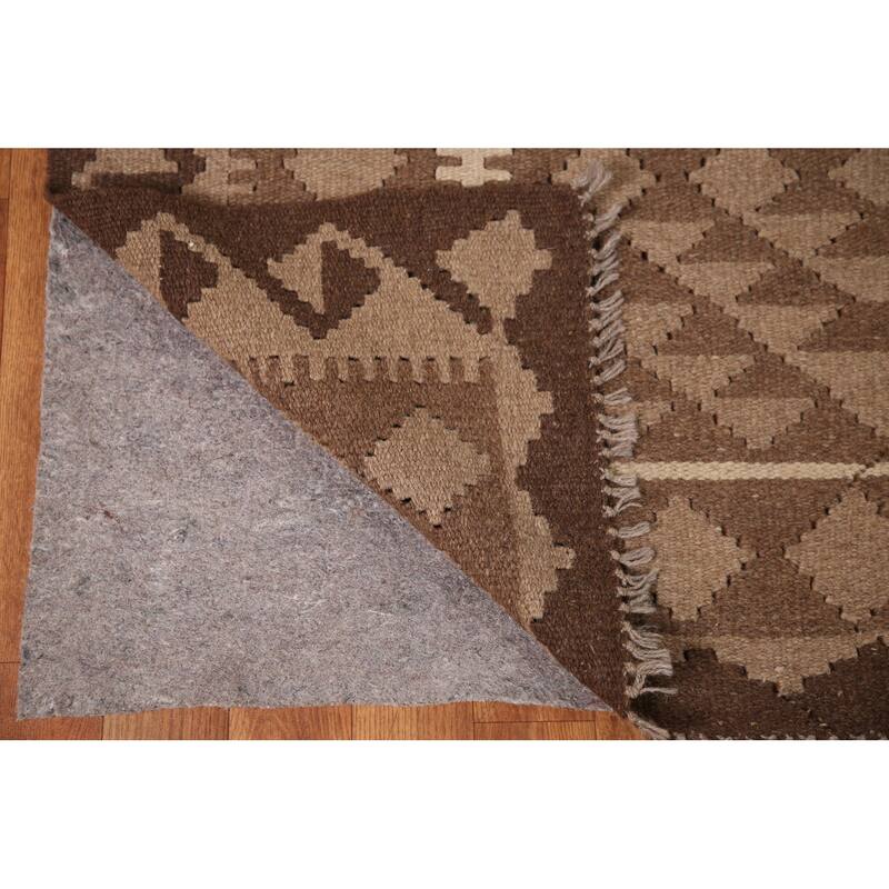 Brown Kilim Geometric Area Rug Flat-weave Wool Carpet - 6'11"x 10'0"