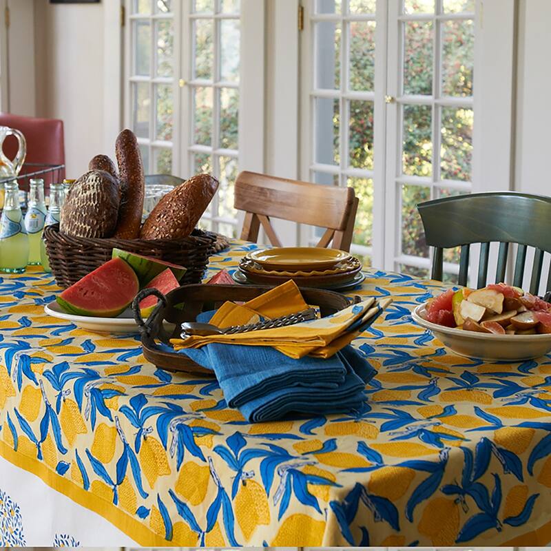 Couleur Nature Lemon Tree Tablecloth - Blue/Yellow - 71" x 142"