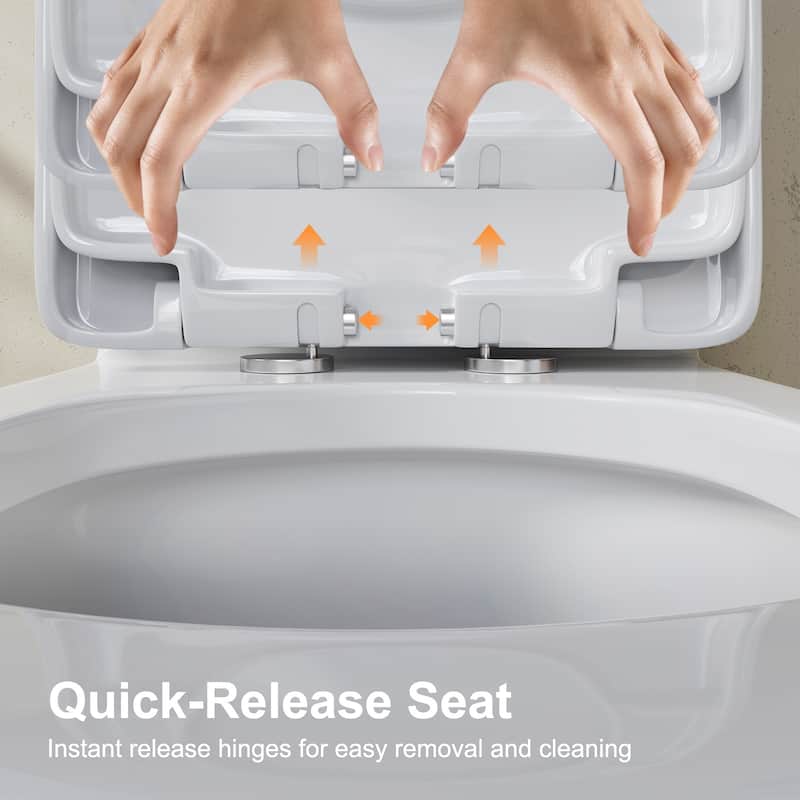 HOROW One-piece 0.8/1.28 GPF Dual Flush Round Toilet in White with Seat Included -- 10" Rough-in