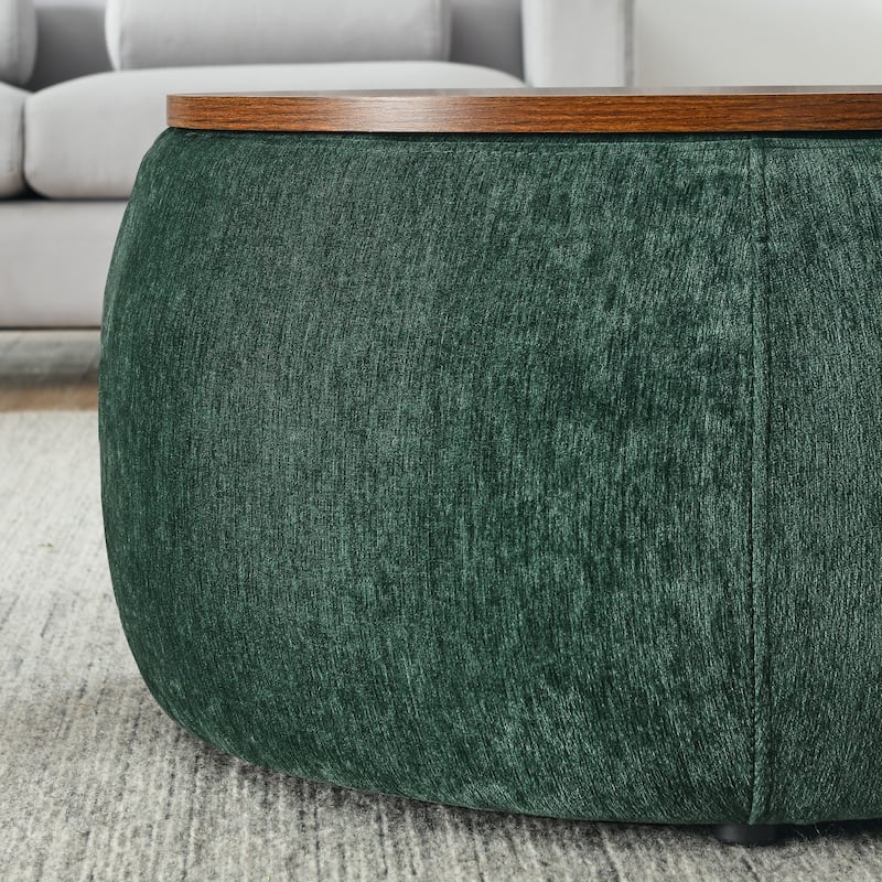 Round Storage Ottoman, 2 in 1 Function, Work as End table and Ottoman,with small seat