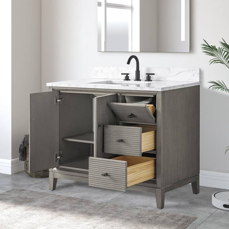 Vanity Art 42" Freestanding Bathroom Vanity with Engineered Marble Top and Sink