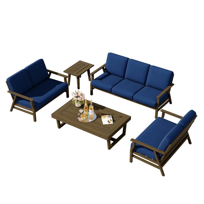 Teak Outdoor Seating Set with Daybed & Tables.