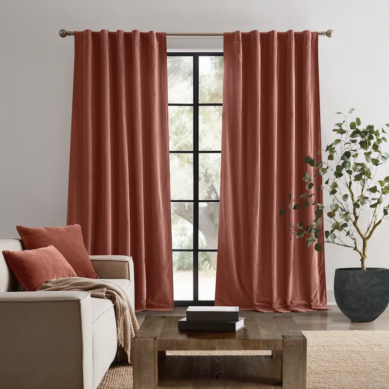Brooklyn Loom Matte Cotton Velvet Window Curtain with Back Tab - (2) 50x63 - Rust