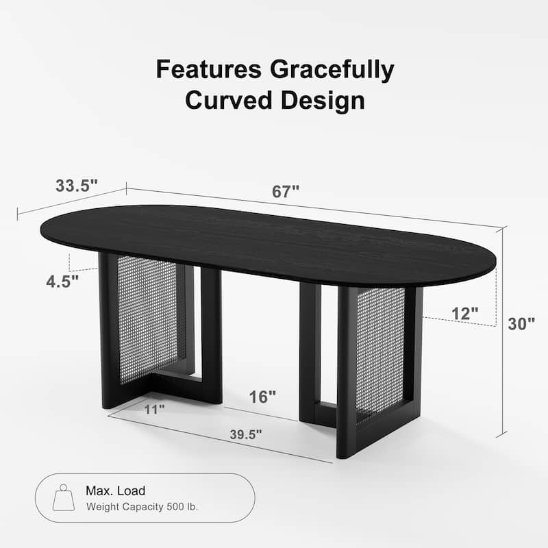 Modern Farmhouse Kitchen Dining Room Table Furniture Oval Kitchen Table with Rattan Woven Legs for Kitchen Bar Living Room