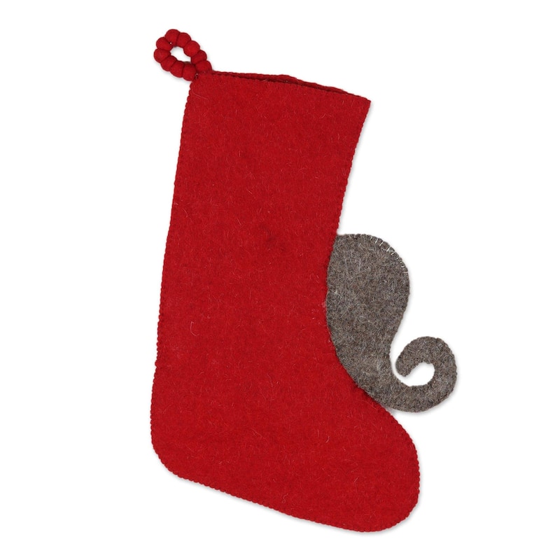 Novica Handmade Festive Elephant In Red Wool Christmas Stocking