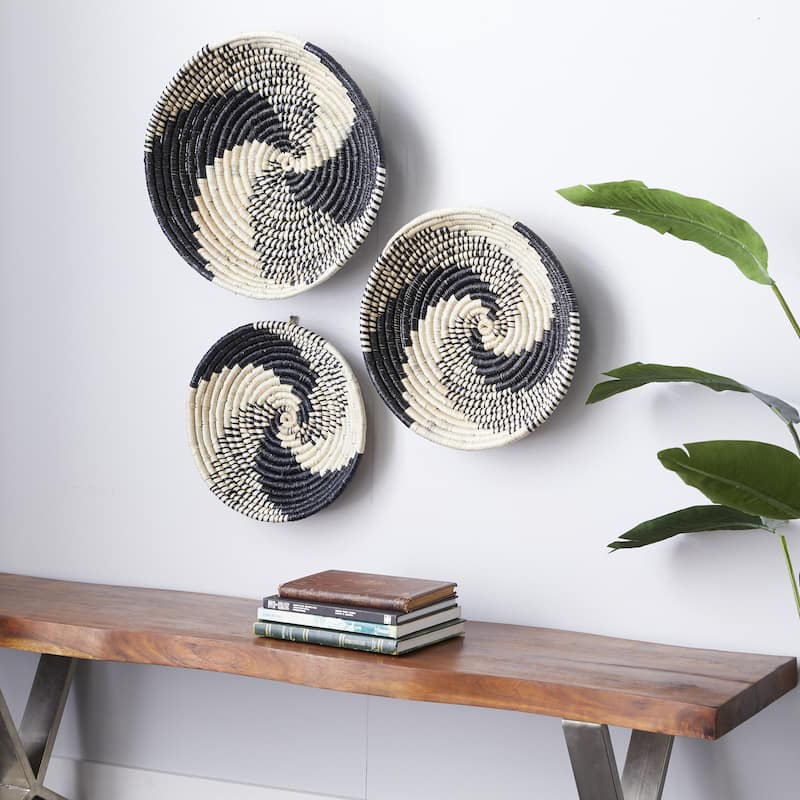 Seagrass Plate Handmade Spiral Basket Home Wall Decor - Set of 3 Black - Roche River Decor
