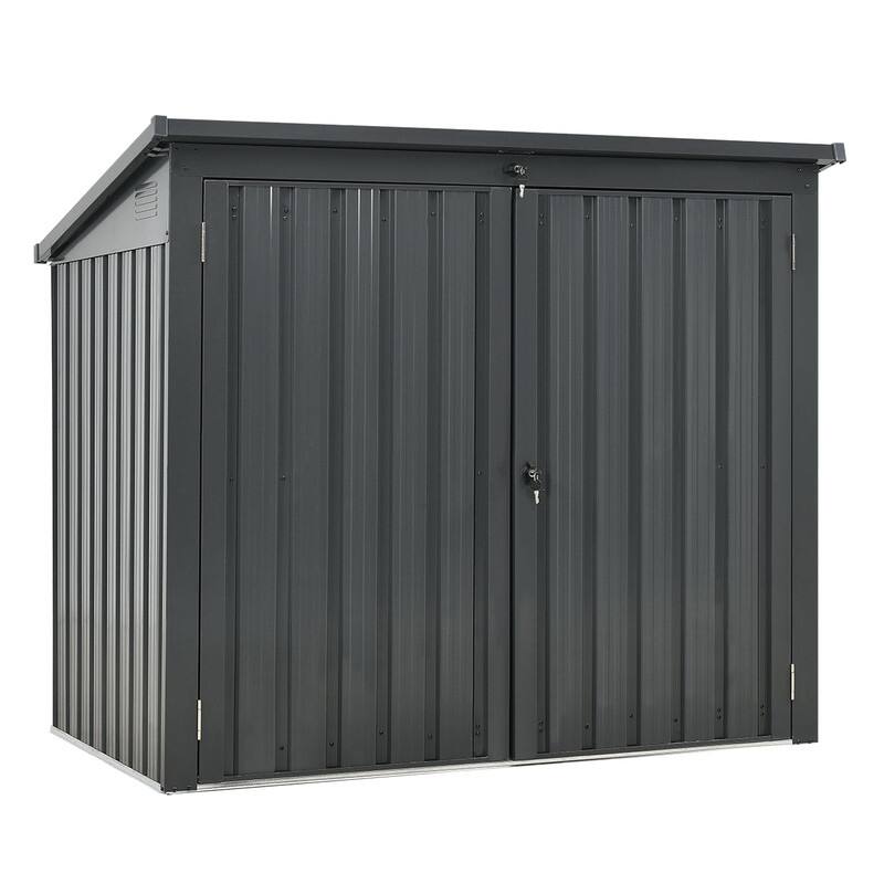 Black Metal Outdoor Garbage Bin Shed for Storing 2 Trash Cans, Made of Stainless Galvanized Steel - Black