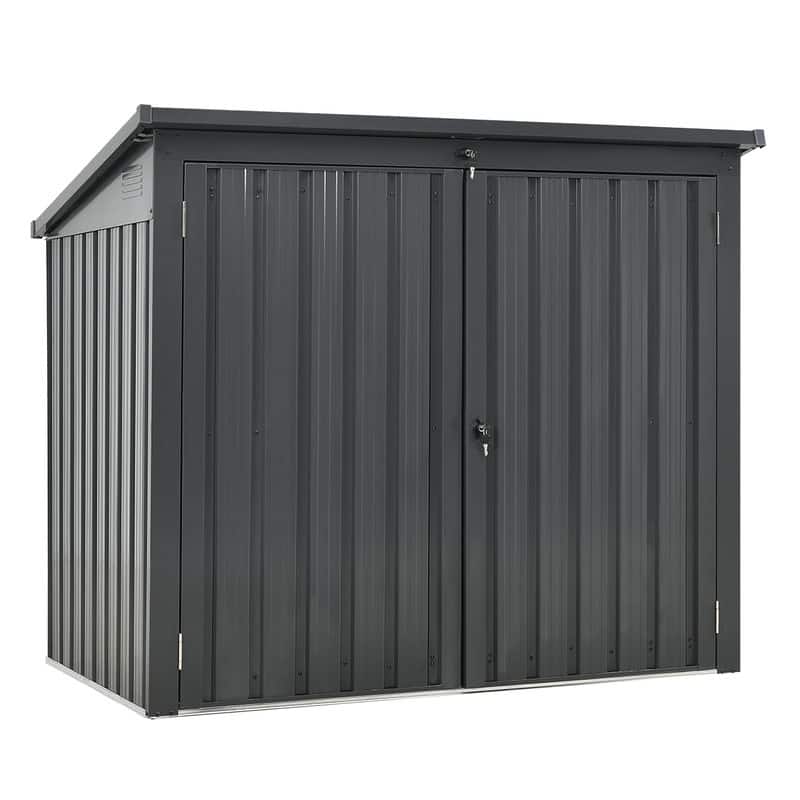 Black Metal Outdoor Garbage Bin Shed for Storing 2 Trash Cans, Made of Stainless Galvanized Steel