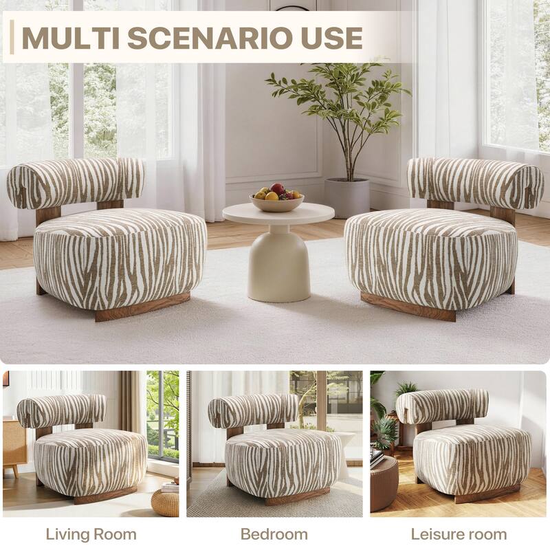 Rossetta Zebra-Striped Chenille Fabic Low Cylindrical Backrest Armchair with High-Quality Foam Cushion