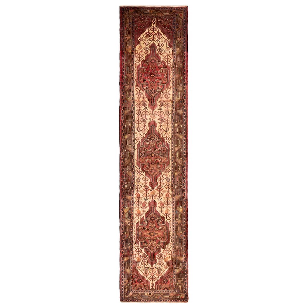 ECARPETGALLERY Hand-knotted Andelz Cream, Red Wool Rug - 2'8 x 11'3