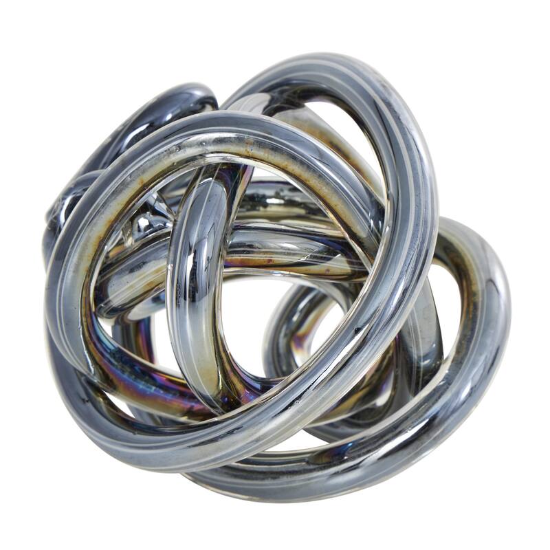 Glass Abstract Handmade Iridescent Knotted Ball Sculpture - Set of 3 Dark Gray, Black or Clear - Roche River Decor