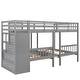 preview thumbnail 34 of 38, Full Over Twin & Twin Bunk Bed wGuardrails Wood Triple Bunk Bed, Low Platform Bed wBedend Drawer Space-saving Symmetrical Bed