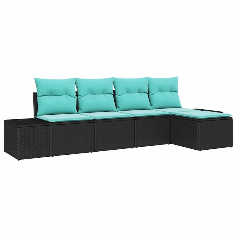 vidaXL 6 Garden Sofa Set with Cushions Black Poly Rattan - 115.7 x 46.1 x 27.2
