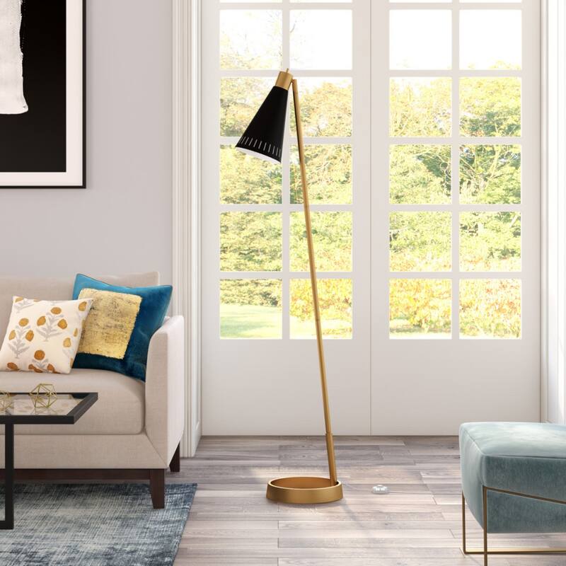 62" Black Reading Floor Lamp with Black Cone Shade for Modern Spaces - 11" x 11" x 62"