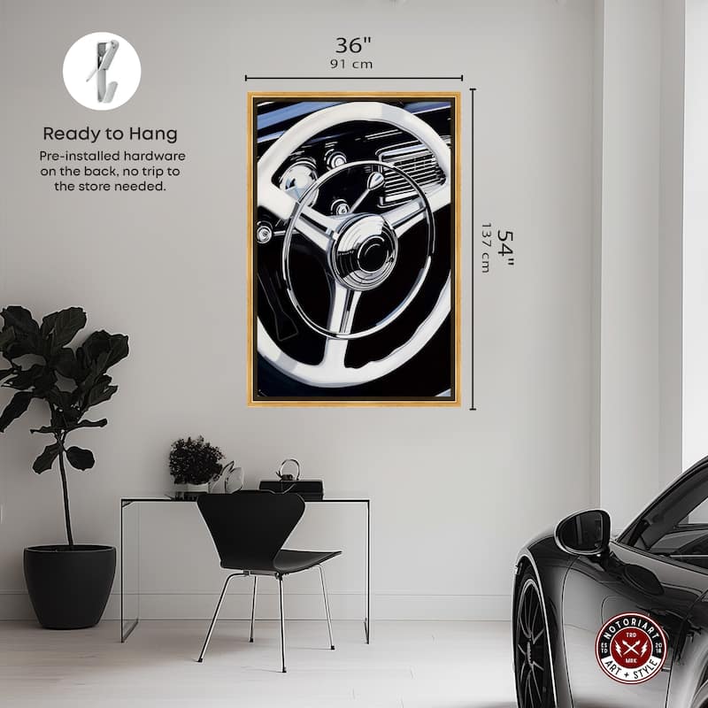 Notoriart Classy Steering Wheel Framed Car 1 Piece Canvas Wall Art