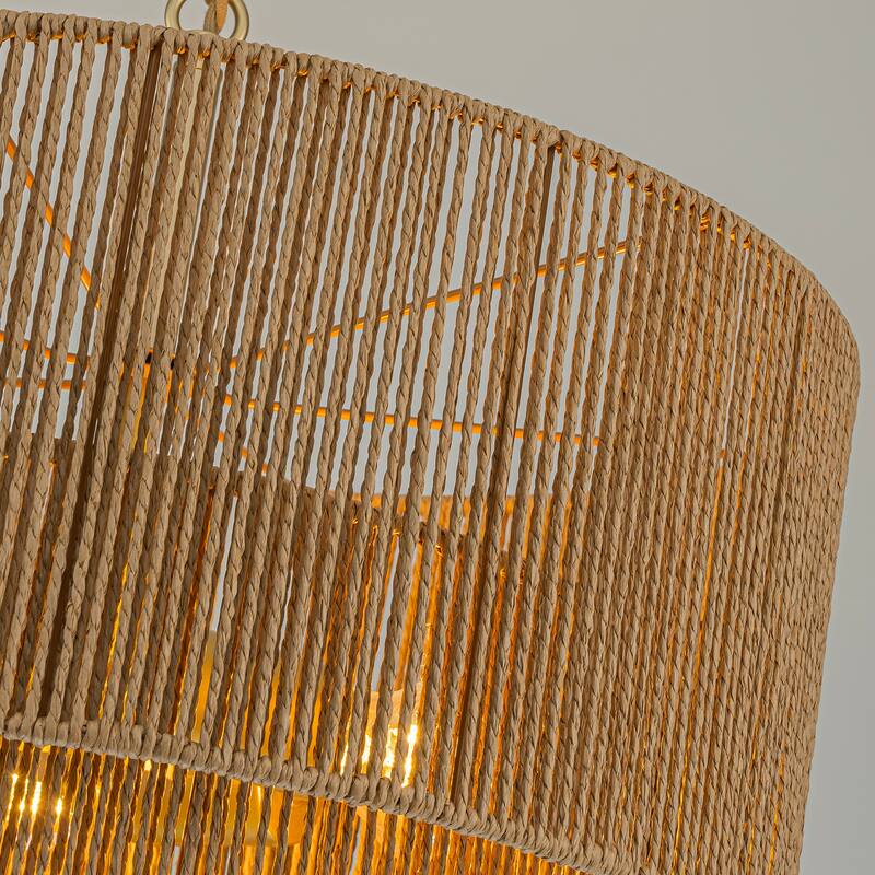 Armida 3-Light Rattan Rope Tiered Drum Pendant, Coastal Boho - Handwoven