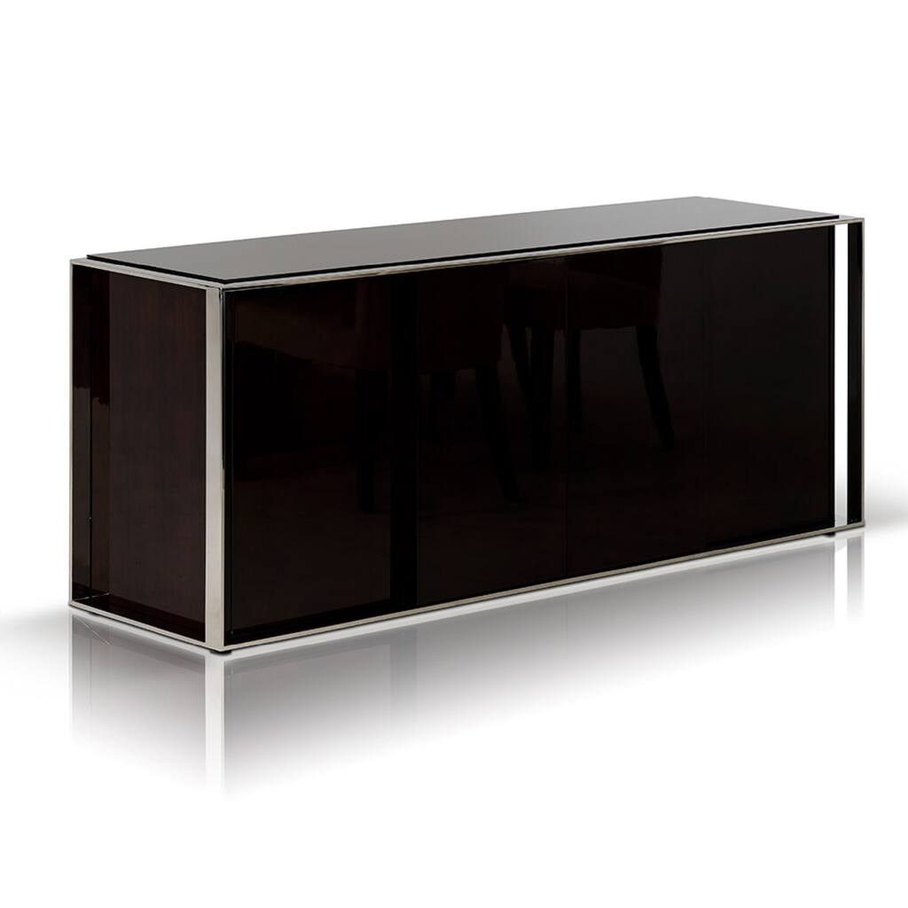 73 Inch Modern Style Wood and Glass Sideboard Buffet Table, Dark Coffee