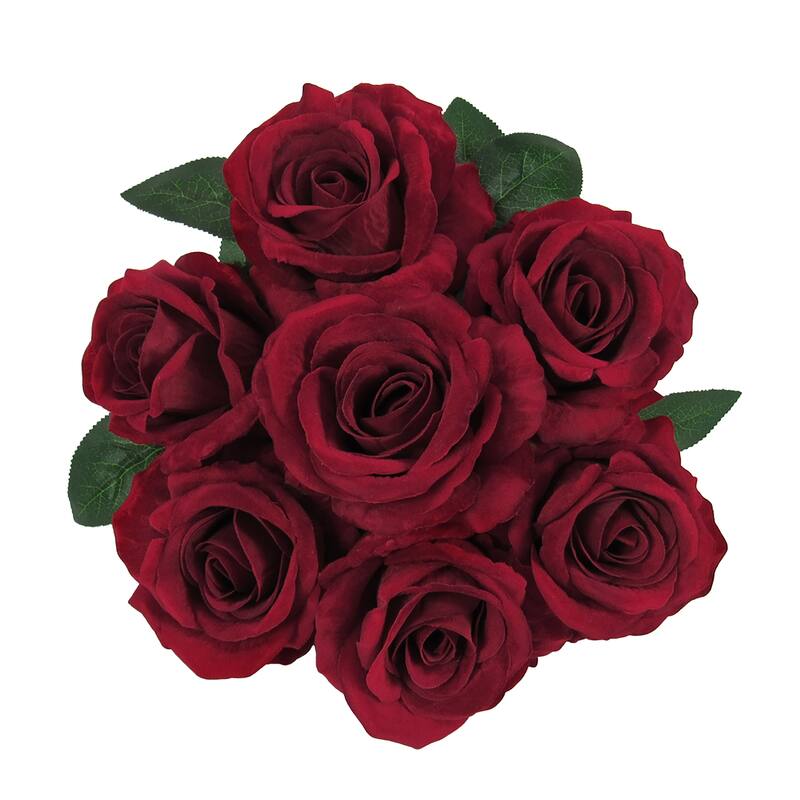 Set of 2 Red Artificial Velvet Rose Flower Stem Bush Bouquet 16in - 16" L x 11" W x 11" DP
