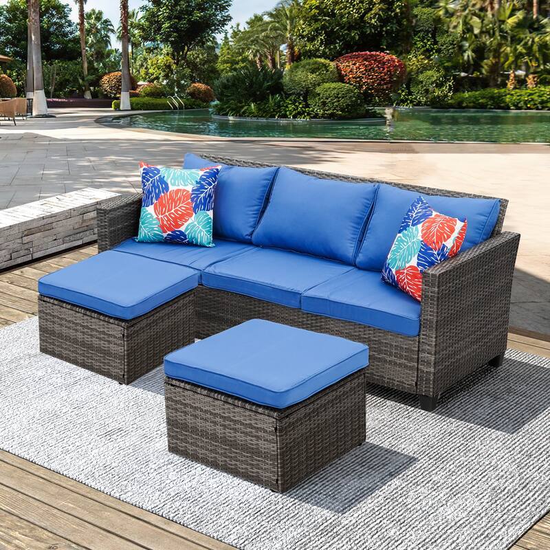 3-Piece Outdoor Furniture Set All-Weather Wicker Patio Sofa with Cushions for Conversations