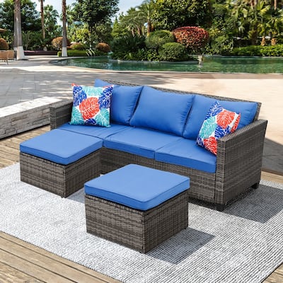 3-Piece Outdoor Furniture Set All-Weather Wicker Patio Sofa with Cushions for Conversations