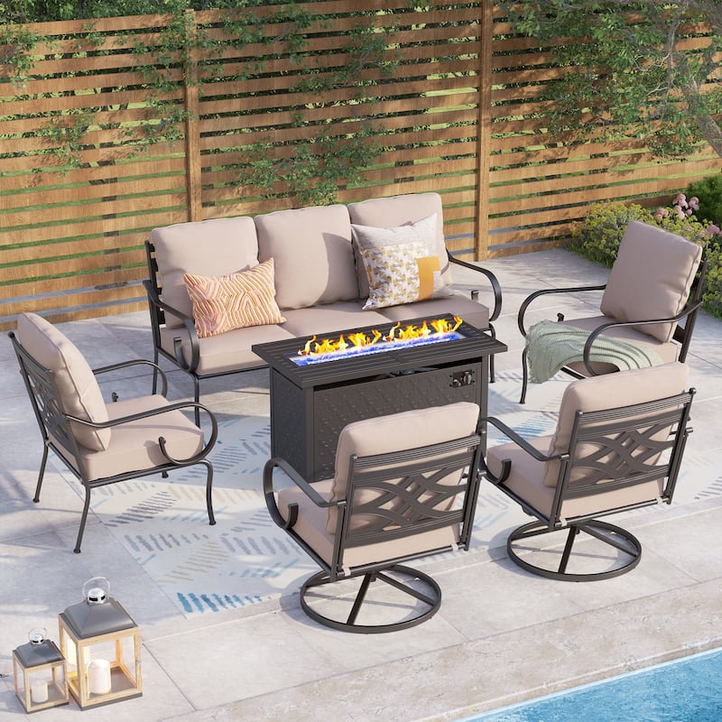 MAISON ARTS Patio Sofa Set 4/6-Piece Outdoor Conversation Set with 45'' Gas Fire Pit Table - Set 4