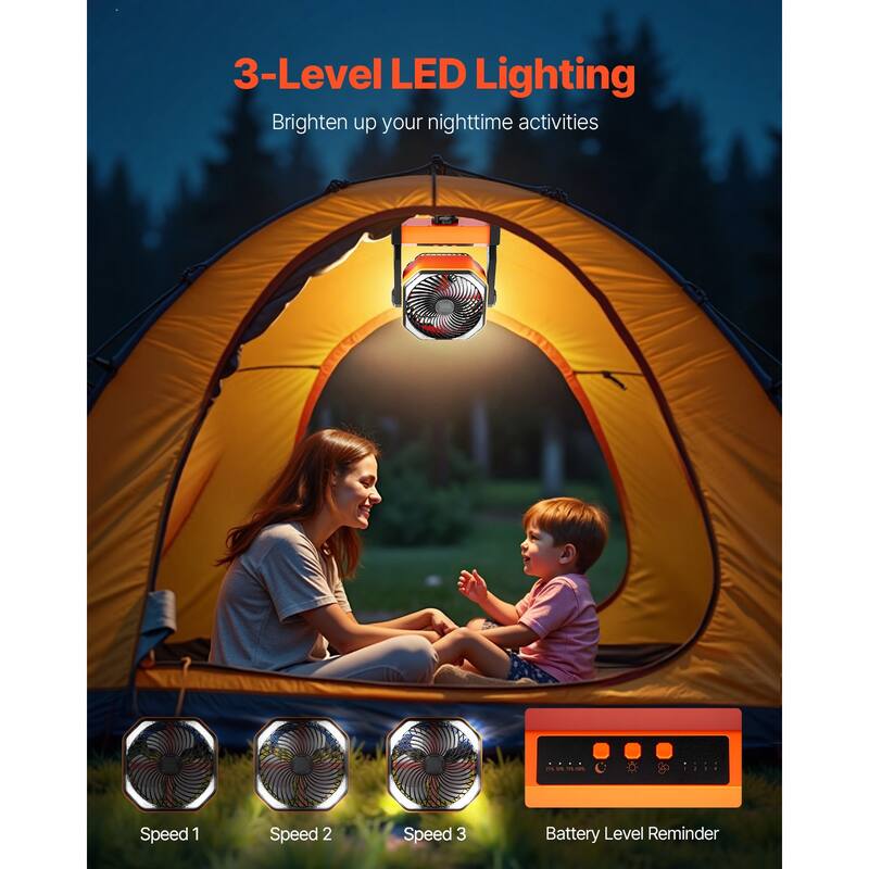 8 inch Rechargeable Camping Desktop Fan Battery Operated 4 Speeds