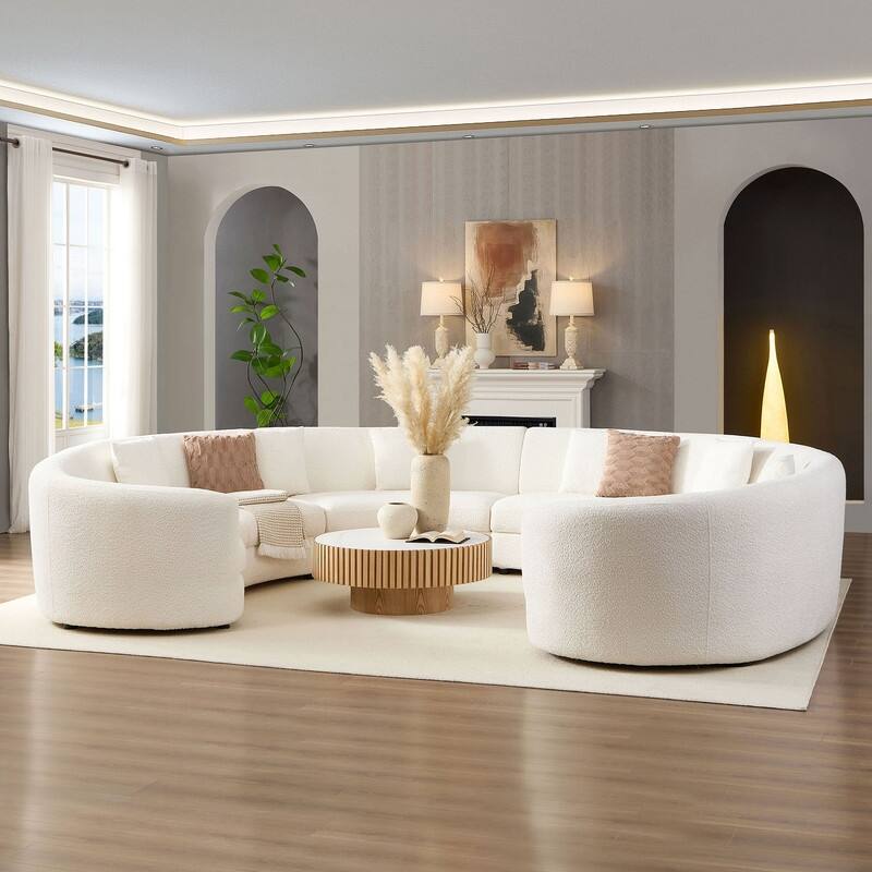 Curved Cloud Sofa, Upholstered Comfy Sofa with Pillows for Living Room