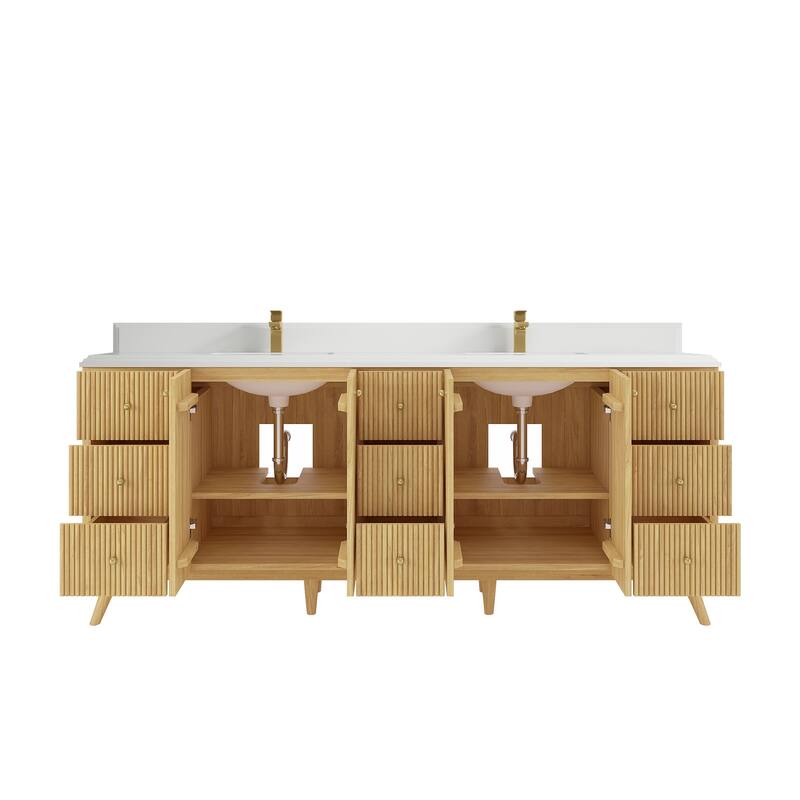 Willow Collections 84 in. W x 22 in. D Pasadena Solid Teak Double Sink Bathroom Vanity with Countertop