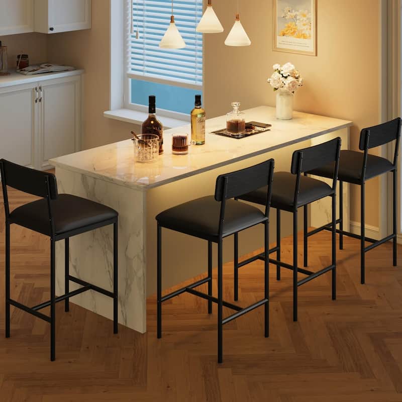 Set of 2 Upholstered Bar Chairs Counter Height Barstools for Kitchen Island - 14.5" L x 16.5" W x 37.4" H