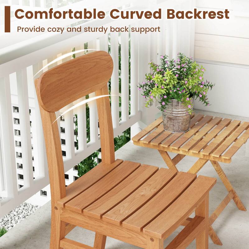 Costway 1/2 PCS Patio Teak Wood Chair Wooden Armless Dining Chair