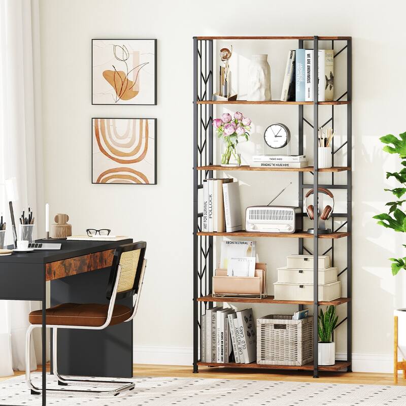 Gymax 6-Tier Bookshelf w/Heavy-duty Metal Frame2 Anti-tipping Kits for