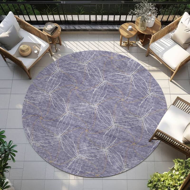 Machine Washable Indoor/ Outdoor Abstract Contemporary Chantille Rug - Purple - 8' x 8'