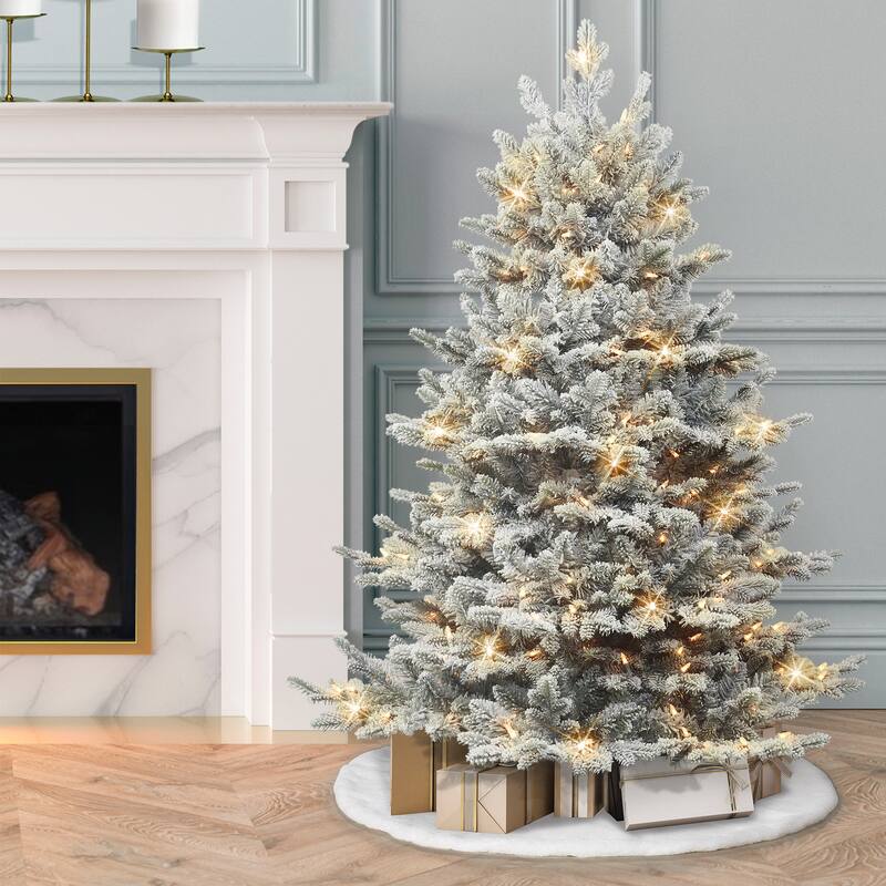 Puleo International 4.5 ft. Pre-lit Flocked Royal Majestic Douglas Fir Downswept Artificial Christmas Tree